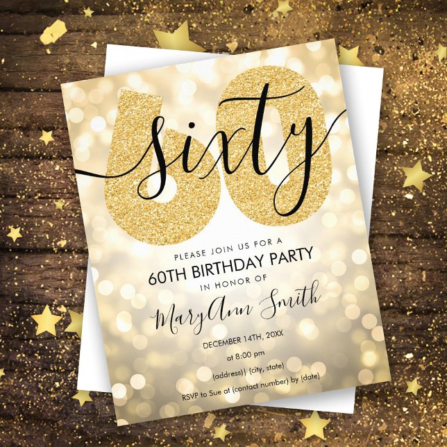 Elegant Modern Gold 60th Birthday Party Invite  Flyer (Creator Uploaded)