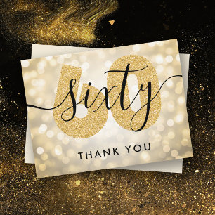 Elegant Modern Gold 60th Birthday Thank You Postcard