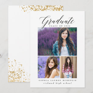 Elegant modern gold abstract speckled graduation announcement