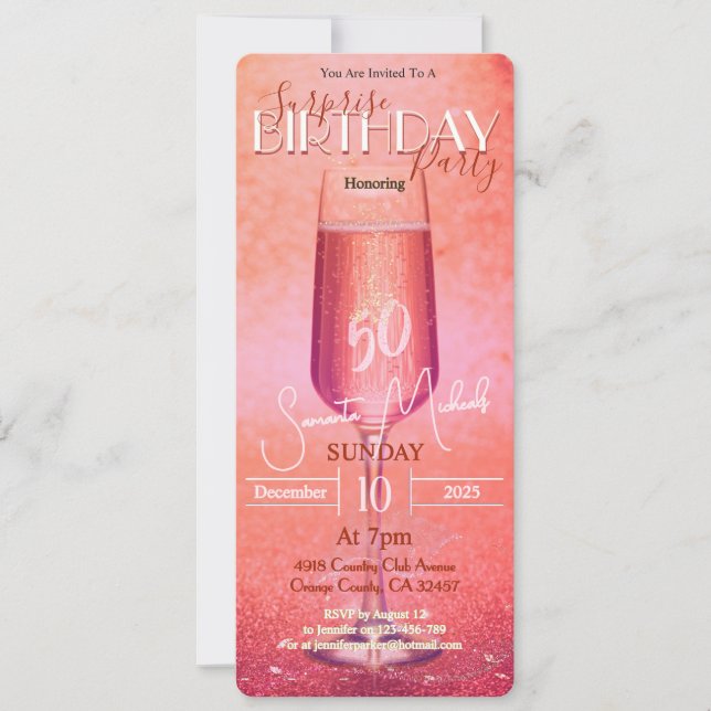 Elegant Modern Gold Adult Birthday Surprise Party Invitation (Front)