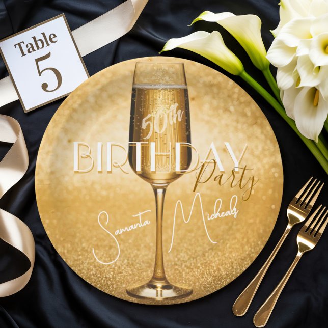 Elegant Modern Gold Adult Birthday Surprise Party Paper Plate (Creator Uploaded)
