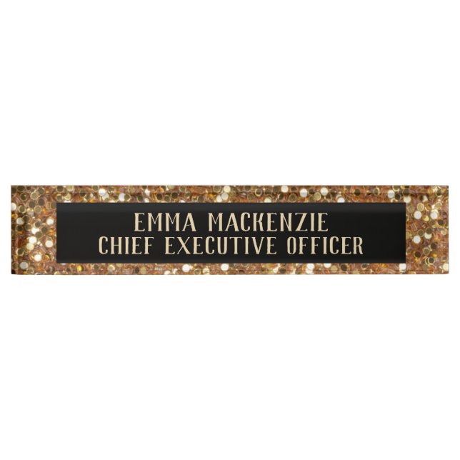 Elegant Modern Gold and Black Desk Sign Name Plate (Front)
