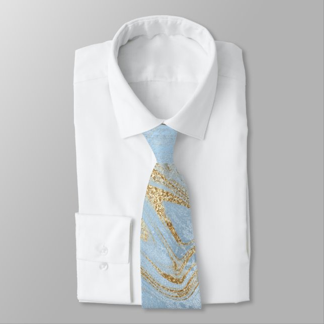 Elegant modern gold and blue marble & glitter tie (Tied)