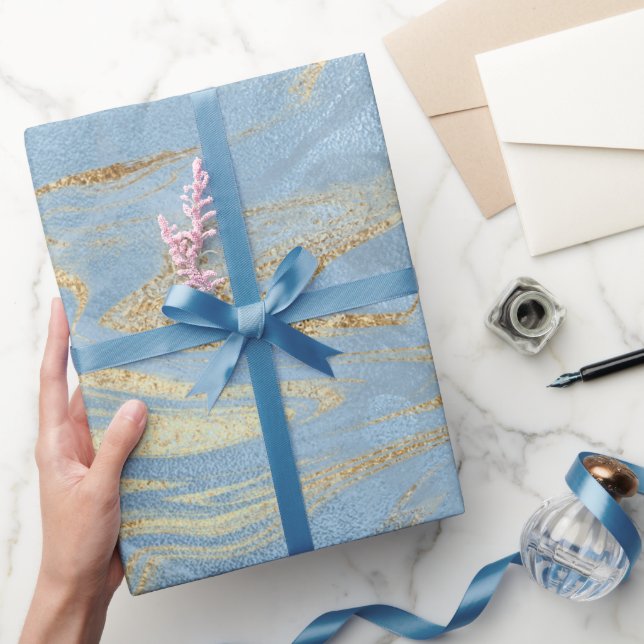 Elegant modern gold and blue marble look wrapping paper (Gifting)