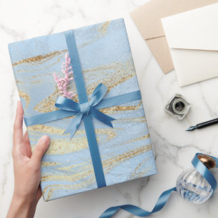 Elegant modern gold and light blue marble glitter wrapping paper