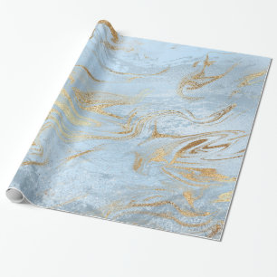 Elegant modern gold and light blue marble glitter wrapping paper