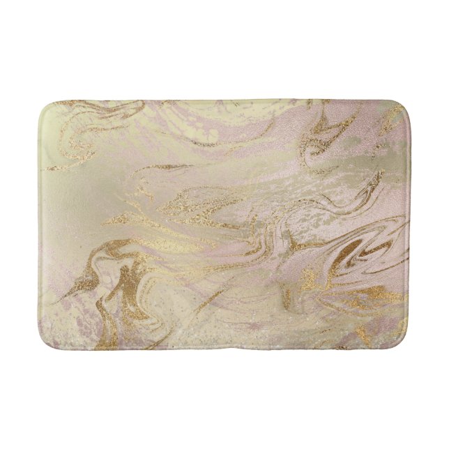 Elegant modern gold and rose gold marble & glitter bath mat (Front)