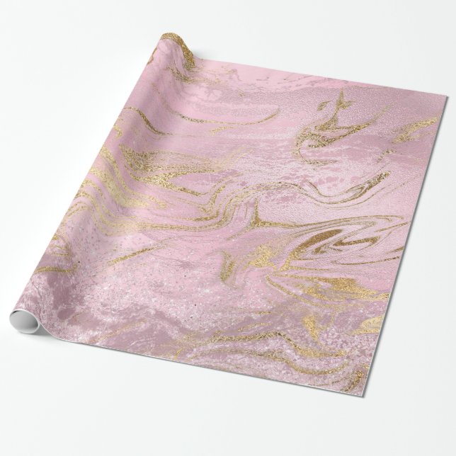 Elegant modern gold and rose gold marble & glitter wrapping paper (Unrolled)