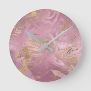 Elegant modern gold and rose gold marble look round clock