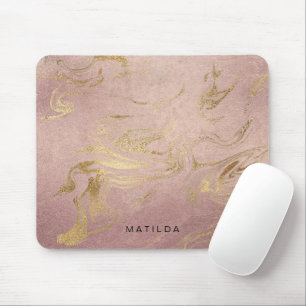 Elegant modern gold and rose gold marble mouse pad
