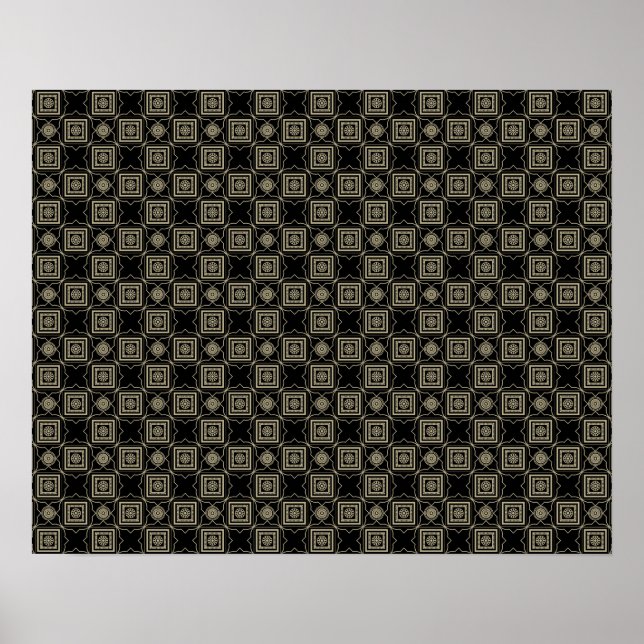 Elegant Modern Gold Art Deco Squares Tiles Pattern Poster (Front)