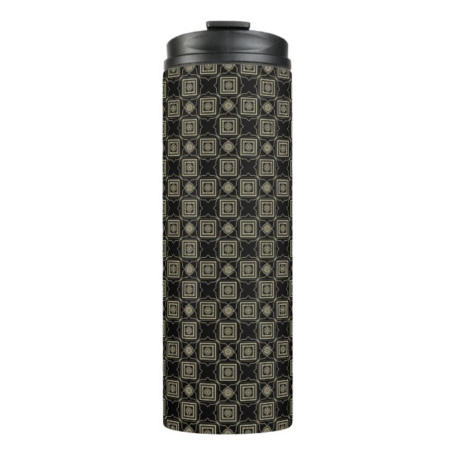 Elegant Modern Gold Art Deco Squares Tiles Pattern Thermal Tumbler (Front)
