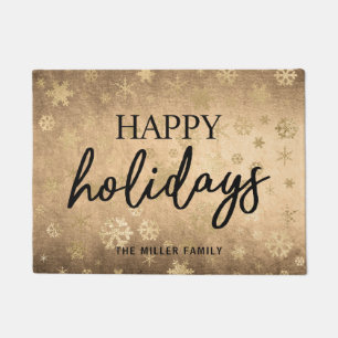 Elegant Modern Gold & Black Happy Holidays Doormat