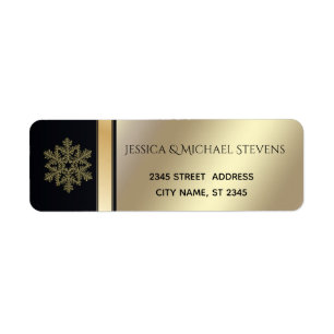 Elegant modern gold / black holiday snowflake return address label