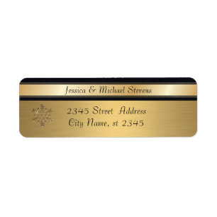 Elegant modern gold / black holiday snowflake return address label