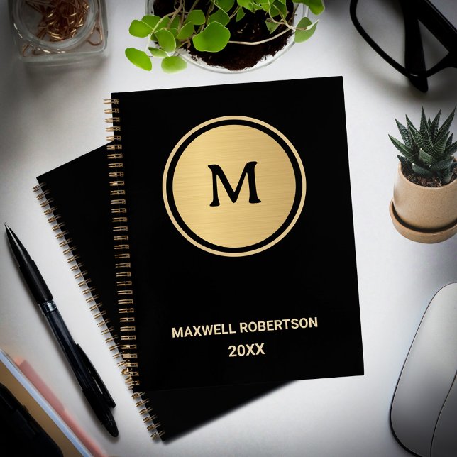 Elegant Modern Gold Black Professional Monogram Notebook (Elegant Modern Gold Black Professional Monogram Notebook is great to write notes every day. )