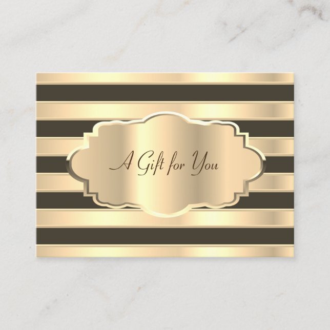 Elegant Modern Gold Black Stripes, Gold Frame Discount Card (Front)