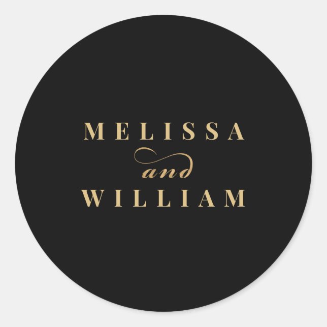 Elegant Modern Gold Black Wedding Classic Round Sticker (Front)