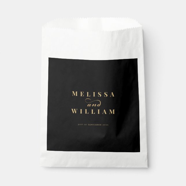 Elegant Modern Gold Black Wedding Favour Bag (Front)