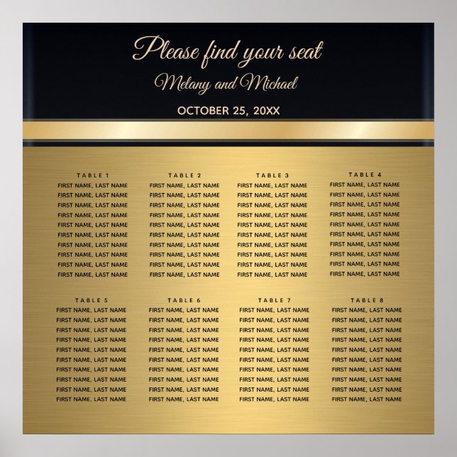 Elegant modern gold/black wedding Seating Chart (Front)