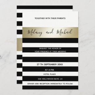Elegant modern gold Black/white stripes Invitation