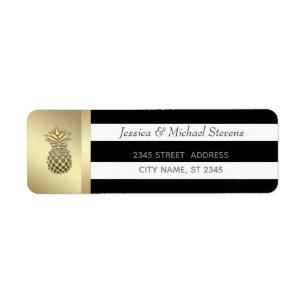 Elegant modern gold black/white stripes pineapple return address label
