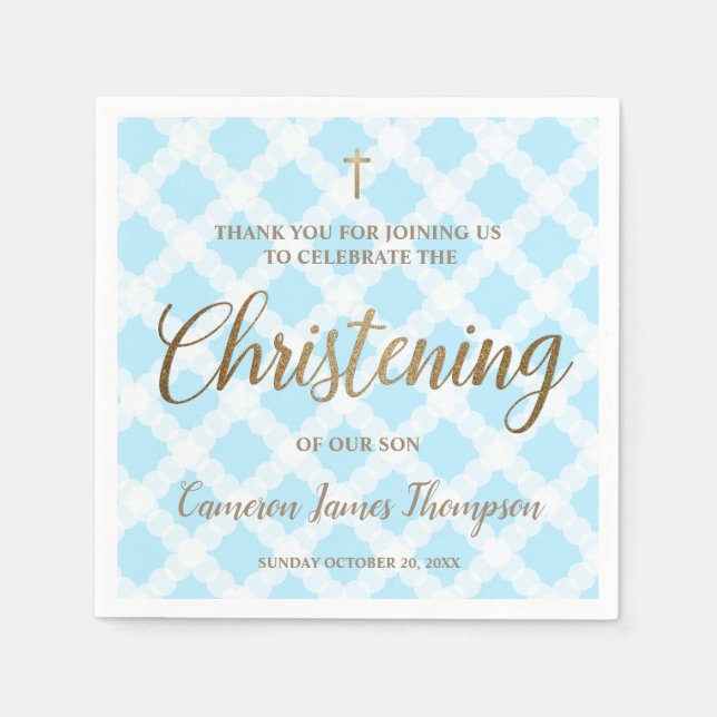 Elegant Modern Gold Blue Boy Christening Napkin (Front)