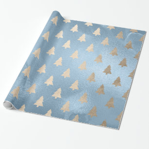 Elegant modern gold & blue Christmas tree pattern Wrapping Paper