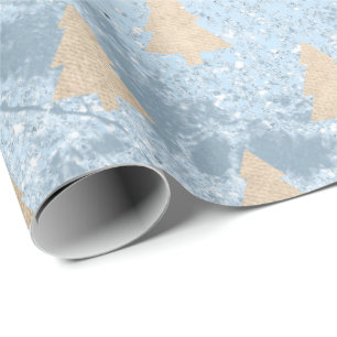 Elegant modern gold & blue Christmas tree pattern Wrapping Paper