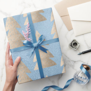 Elegant modern gold blue Christmas tree pattern Wrapping Paper