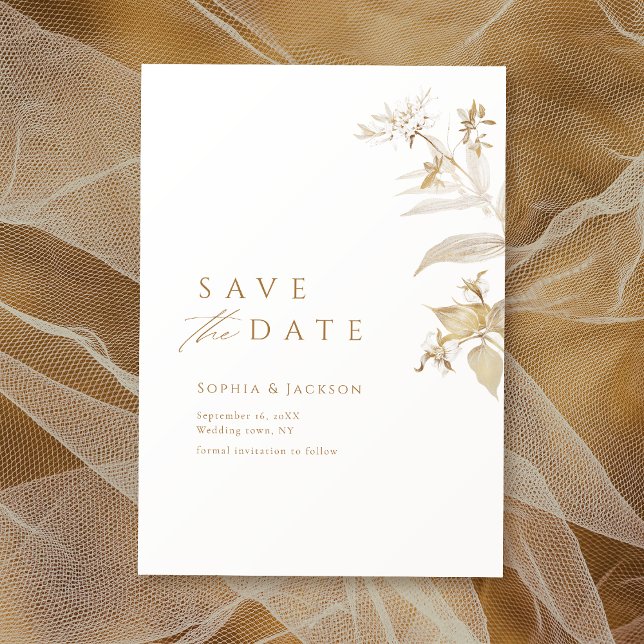Elegant Modern Gold Botanical Floral Save The Date (Elegant Modern Gold Botanical Floral Save The Date)