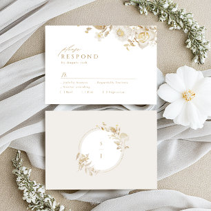Elegant Modern Gold Botanical Floral Wedding RSVP Card