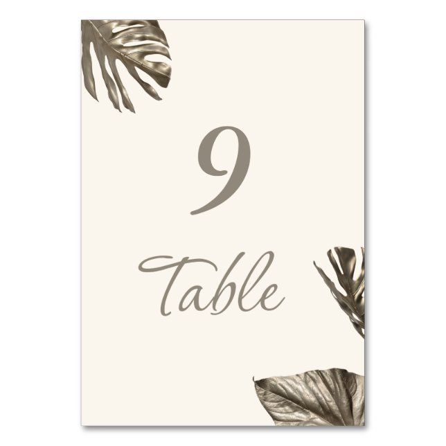 Elegant Modern Gold Botanical Wedding Table Number (Front)
