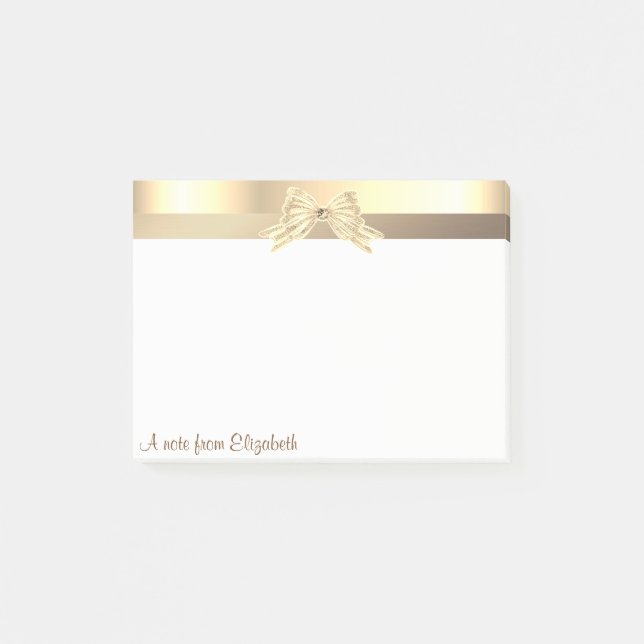 Elegant Modern Gold  Bow-  Personalised Post-it Notes (Front)