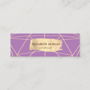 Elegant Modern Gold Brush Stroke Geometric,Violet Mini Business Card