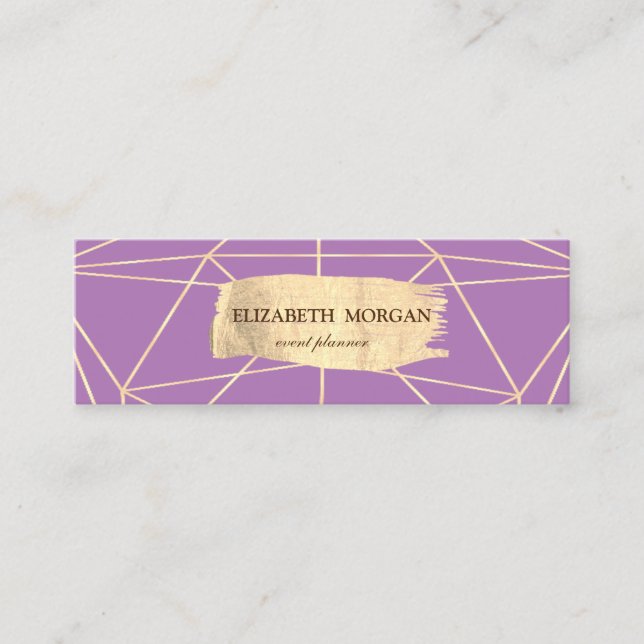 Elegant Modern Gold Brush Stroke Geometric,Violet Mini Business Card (Front)
