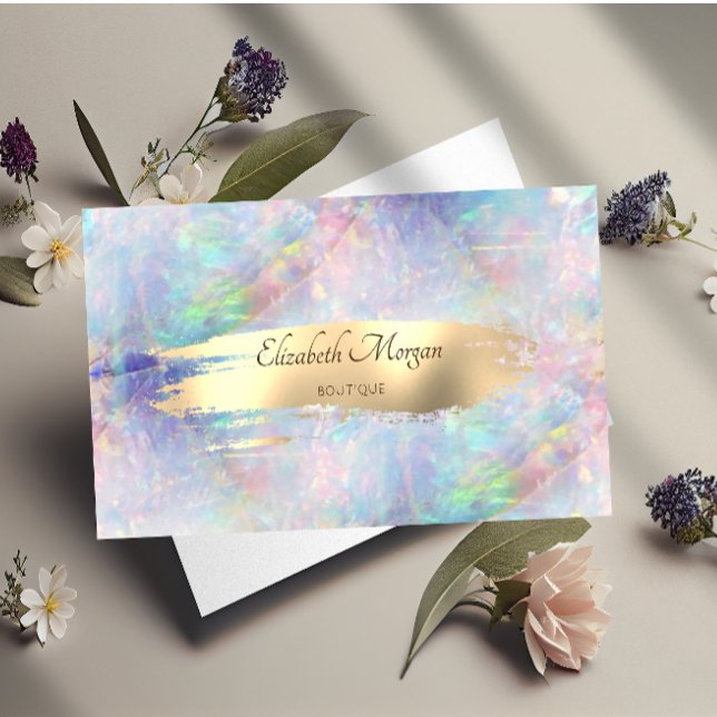 Elegant Modern,Gold Brush Stroke Opal Business Card (Creator Uploaded)