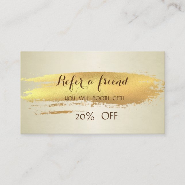 Elegant Modern Gold Brush Stroke Referral Card (Front)