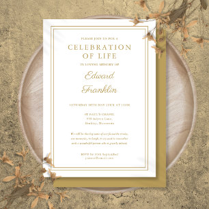 Elegant Modern Gold Celebration Of Life Funeral Invitation