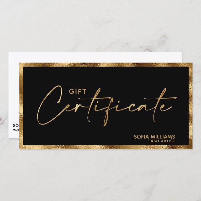 Elegant modern gold Certificate Gift Card (Front/Back)