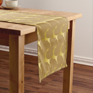 Elegant Modern Gold Christmas Reindeer Pattern Short Table Runner