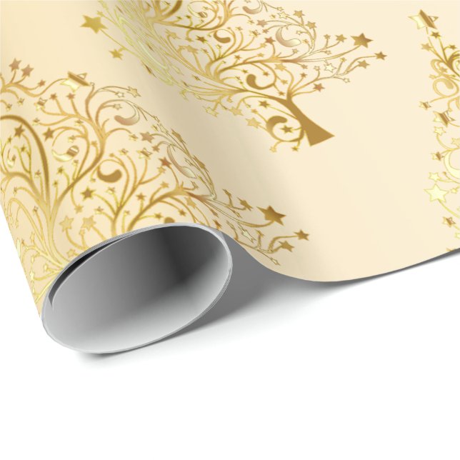 Elegant Modern Gold Christmas Tree  Pattern Wrapping Paper (Roll Corner)