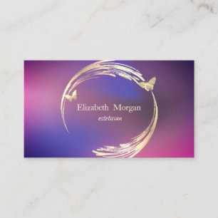 Elegant Modern Gold Circles Butterflies Purple Business Card