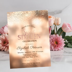 Elegant Modern Gold Confetti,Bokeh Sweet 16 Invitation