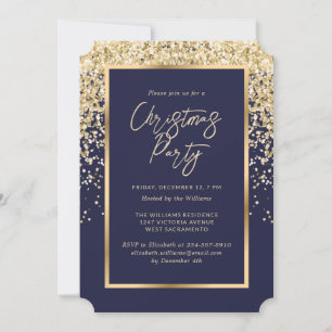 Elegant Modern Gold Confetti Christmas Party Invitation