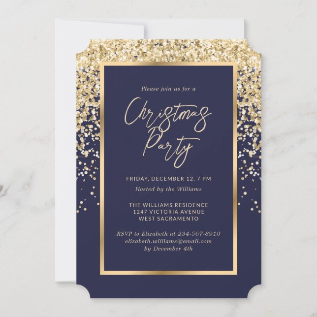 Elegant Modern Gold Confetti Christmas Party Invitation (Front)
