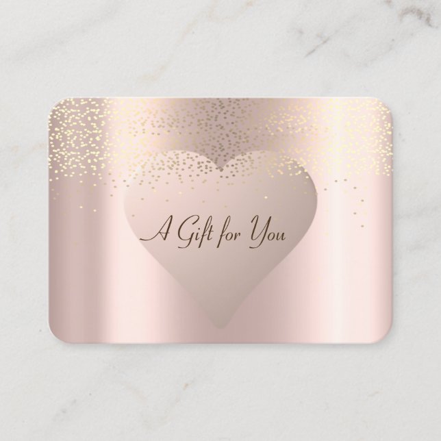 Elegant Modern Gold Confetti,Rose Gold Heart Discount Card (Front)