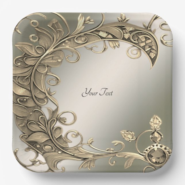 Elegant Modern Gold Decorative Paper Plate (Front)