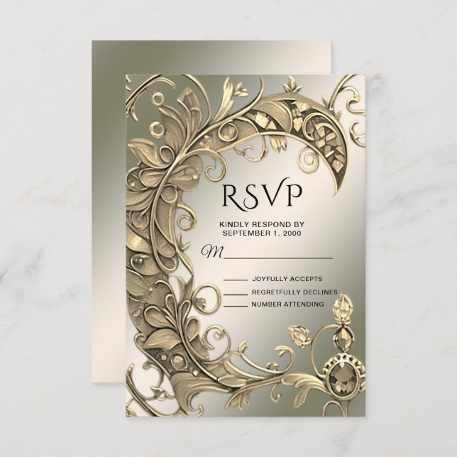 Elegant Modern Gold Decorative RSVP Card (Front/Back)