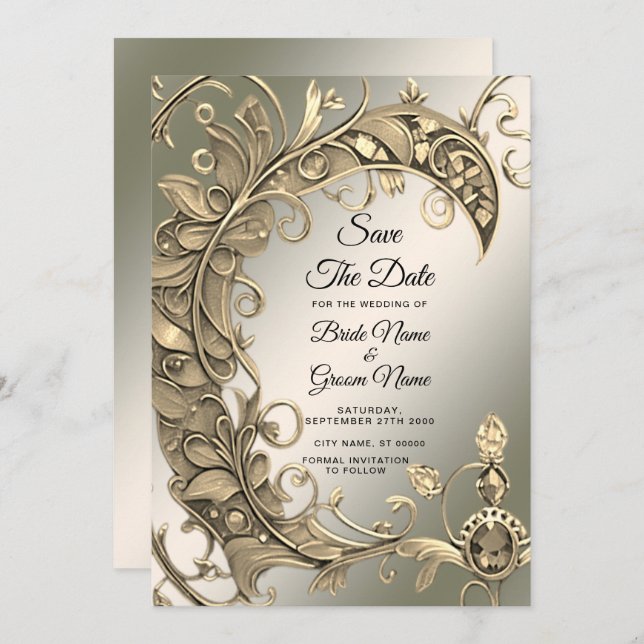 Elegant Modern Gold Decorative Save The Date (Front/Back)